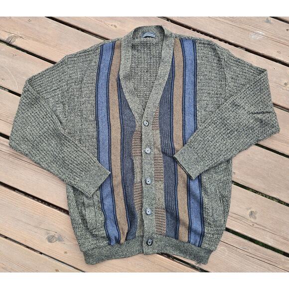 Vintage Cooper Cardigan Mens Sz Large Stripe Grandpa - Picture 1 of 5